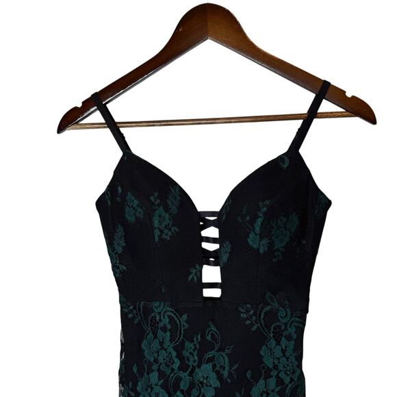bebe Lace Dress Romper Emerald Black NEW "Cooper" size 00 - Picture 4 of 9